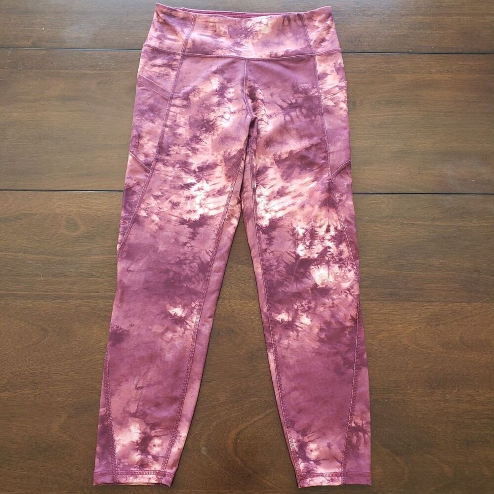 Jessica Simpson Sportswear Size L Ankle Legging Maroon Tie Dye Yoga Gym Workout - Picture 2 of 8